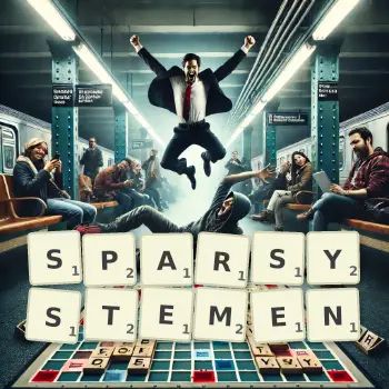 Kreative Illustration für ein Scrabble-Spiel, bei dem das Wort SPARSYSTEMEN mit Steinen auf dem Brett gelegt wurde.