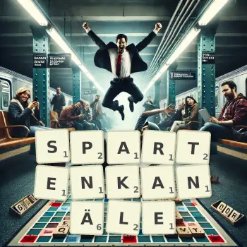 Kreative Illustration für ein Scrabble-Spiel, bei dem das Wort SPARTENKANÄLE mit Steinen auf dem Brett gelegt wurde.