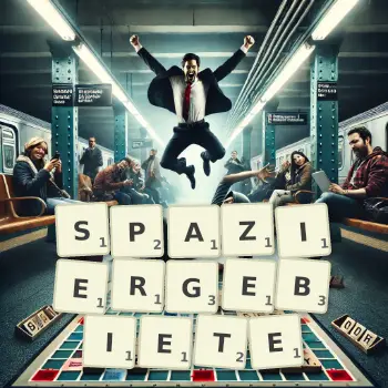 Kreative Illustration für ein Scrabble-Spiel, bei dem das Wort SPAZIERGEBIETE mit Steinen auf dem Brett gelegt wurde.