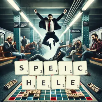 Kreative Illustration für ein Scrabble-Spiel, bei dem das Wort SPEICHELE mit Steinen auf dem Brett gelegt wurde.