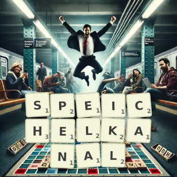 Kreative Illustration für ein Scrabble-Spiel, bei dem das Wort SPEICHELKANAL mit Steinen auf dem Brett gelegt wurde.