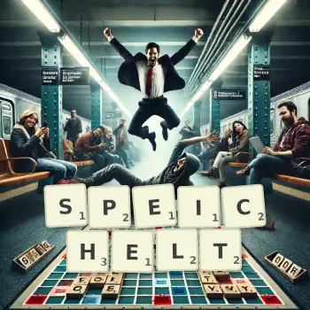 Kreative Illustration für ein Scrabble-Spiel, bei dem das Wort SPEICHELT mit Steinen auf dem Brett gelegt wurde.