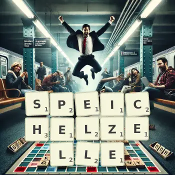 Kreative Illustration für ein Scrabble-Spiel, bei dem das Wort SPEICHELZELLE mit Steinen auf dem Brett gelegt wurde.