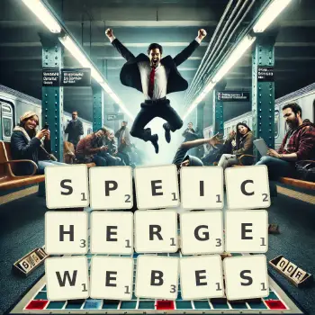 Kreative Illustration für ein Scrabble-Spiel, bei dem das Wort SPEICHERGEWEBES mit Steinen auf dem Brett gelegt wurde.