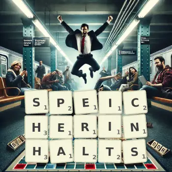 Kreative Illustration für ein Scrabble-Spiel, bei dem das Wort SPEICHERINHALTS mit Steinen auf dem Brett gelegt wurde.