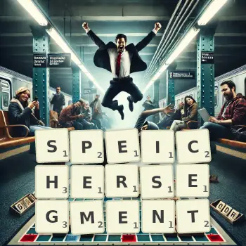 Kreative Illustration für ein Scrabble-Spiel, bei dem das Wort SPEICHERSEGMENT mit Steinen auf dem Brett gelegt wurde.