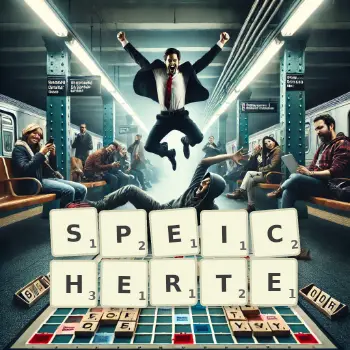 Kreative Illustration für ein Scrabble-Spiel, bei dem das Wort SPEICHERTE mit Steinen auf dem Brett gelegt wurde.