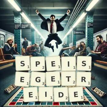Kreative Illustration für ein Scrabble-Spiel, bei dem das Wort SPEISEGETREIDE mit Steinen auf dem Brett gelegt wurde.