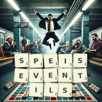 Kreative Illustration für ein Scrabble-Spiel, bei dem das Wort SPEISEVENTILS mit Steinen auf dem Brett gelegt wurde.