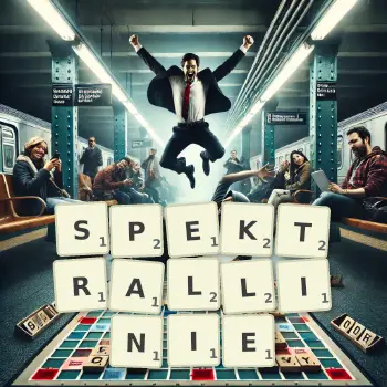 Kreative Illustration für ein Scrabble-Spiel, bei dem das Wort SPEKTRALLINIE mit Steinen auf dem Brett gelegt wurde.