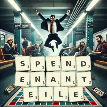 Kreative Illustration für ein Scrabble-Spiel, bei dem das Wort SPENDENANTEILE mit Steinen auf dem Brett gelegt wurde.