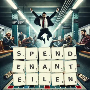 Kreative Illustration für ein Scrabble-Spiel, bei dem das Wort SPENDENANTEILEN mit Steinen auf dem Brett gelegt wurde.