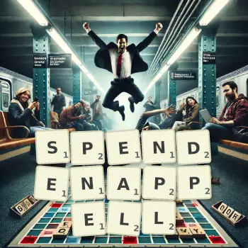 Kreative Illustration für ein Scrabble-Spiel, bei dem das Wort SPENDENAPPELL mit Steinen auf dem Brett gelegt wurde.