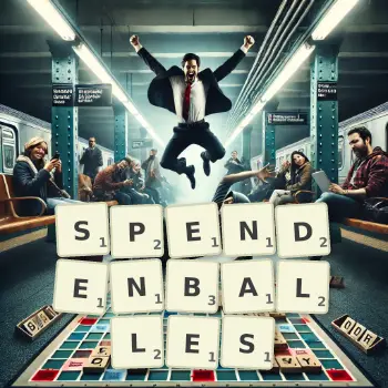 Kreative Illustration für ein Scrabble-Spiel, bei dem das Wort SPENDENBALLES mit Steinen auf dem Brett gelegt wurde.