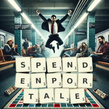 Kreative Illustration für ein Scrabble-Spiel, bei dem das Wort SPENDENPORTALE mit Steinen auf dem Brett gelegt wurde.