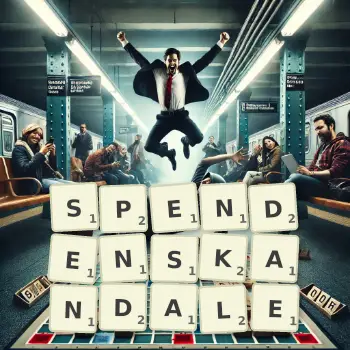Kreative Illustration für ein Scrabble-Spiel, bei dem das Wort SPENDENSKANDALE mit Steinen auf dem Brett gelegt wurde.