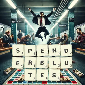 Kreative Illustration für ein Scrabble-Spiel, bei dem das Wort SPENDERBLUTES mit Steinen auf dem Brett gelegt wurde.