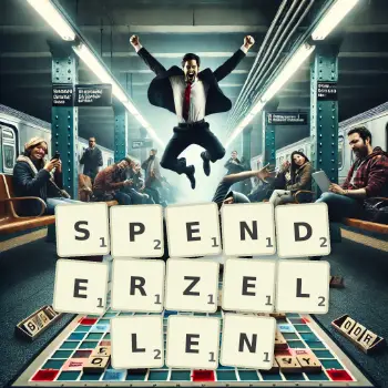Kreative Illustration für ein Scrabble-Spiel, bei dem das Wort SPENDERZELLEN mit Steinen auf dem Brett gelegt wurde.