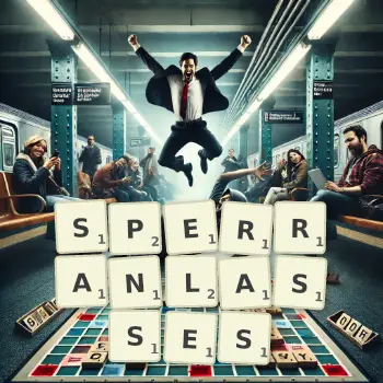 Kreative Illustration für ein Scrabble-Spiel, bei dem das Wort SPERRANLASSES mit Steinen auf dem Brett gelegt wurde.