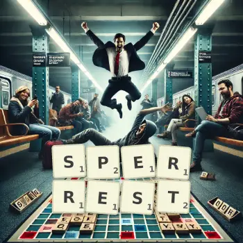 Kreative Illustration für ein Scrabble-Spiel, bei dem das Wort SPERREST mit Steinen auf dem Brett gelegt wurde.