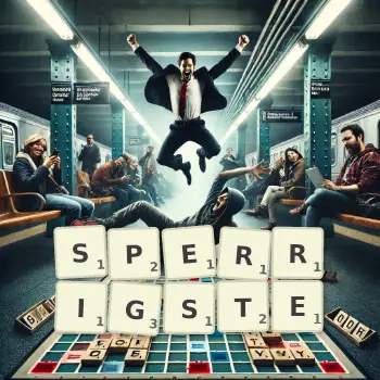 Kreative Illustration für ein Scrabble-Spiel, bei dem das Wort SPERRIGSTE mit Steinen auf dem Brett gelegt wurde.