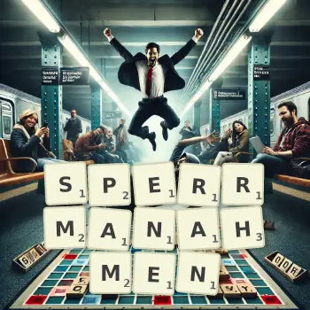 Kreative Illustration für ein Scrabble-Spiel, bei dem das Wort SPERRMANAHMEN mit Steinen auf dem Brett gelegt wurde.