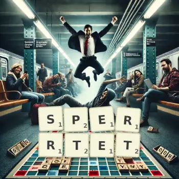 Kreative Illustration für ein Scrabble-Spiel, bei dem das Wort SPERRTET mit Steinen auf dem Brett gelegt wurde.