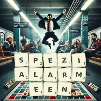 Kreative Illustration für ein Scrabble-Spiel, bei dem das Wort SPEZIALARMEEN mit Steinen auf dem Brett gelegt wurde.