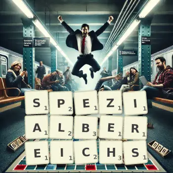 Kreative Illustration für ein Scrabble-Spiel, bei dem das Wort SPEZIALBEREICHS mit Steinen auf dem Brett gelegt wurde.