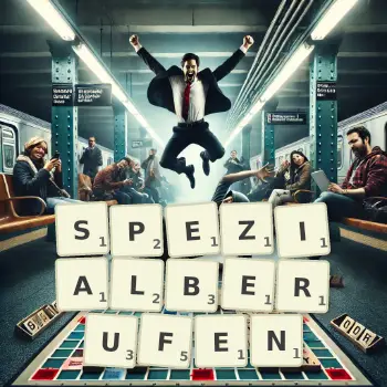 Kreative Illustration für ein Scrabble-Spiel, bei dem das Wort SPEZIALBERUFEN mit Steinen auf dem Brett gelegt wurde.