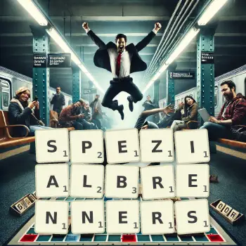 Kreative Illustration für ein Scrabble-Spiel, bei dem das Wort SPEZIALBRENNERS mit Steinen auf dem Brett gelegt wurde.