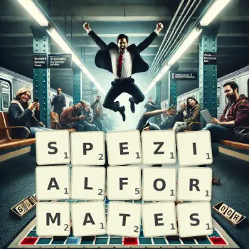 Kreative Illustration für ein Scrabble-Spiel, bei dem das Wort SPEZIALFORMATES mit Steinen auf dem Brett gelegt wurde.