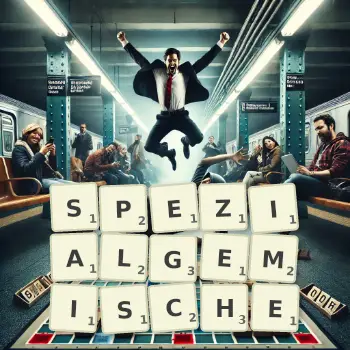 Kreative Illustration für ein Scrabble-Spiel, bei dem das Wort SPEZIALGEMISCHE mit Steinen auf dem Brett gelegt wurde.