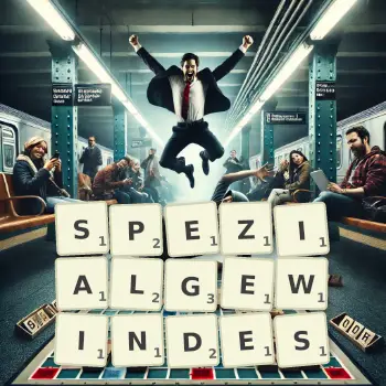 Kreative Illustration für ein Scrabble-Spiel, bei dem das Wort SPEZIALGEWINDES mit Steinen auf dem Brett gelegt wurde.