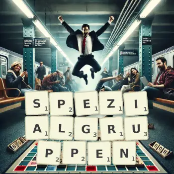 Kreative Illustration für ein Scrabble-Spiel, bei dem das Wort SPEZIALGRUPPEN mit Steinen auf dem Brett gelegt wurde.