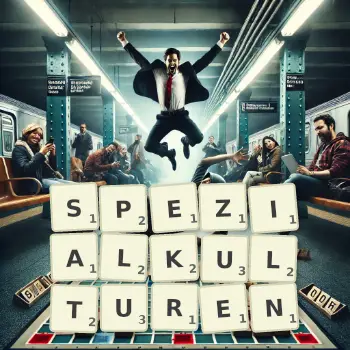 Kreative Illustration für ein Scrabble-Spiel, bei dem das Wort SPEZIALKULTUREN mit Steinen auf dem Brett gelegt wurde.