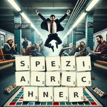 Kreative Illustration für ein Scrabble-Spiel, bei dem das Wort SPEZIALRECHNER mit Steinen auf dem Brett gelegt wurde.