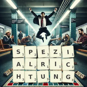 Kreative Illustration für ein Scrabble-Spiel, bei dem das Wort SPEZIALRICHTUNG mit Steinen auf dem Brett gelegt wurde.