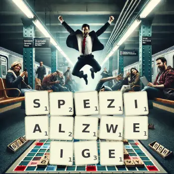 Kreative Illustration für ein Scrabble-Spiel, bei dem das Wort SPEZIALZWEIGE mit Steinen auf dem Brett gelegt wurde.