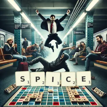 Kreative Illustration für ein Scrabble-Spiel, bei dem das Wort SPICE mit Steinen auf dem Brett gelegt wurde.