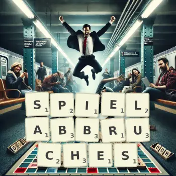 Kreative Illustration für ein Scrabble-Spiel, bei dem das Wort SPIELABBRUCHES mit Steinen auf dem Brett gelegt wurde.