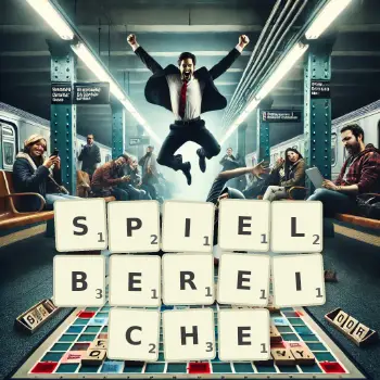 Kreative Illustration für ein Scrabble-Spiel, bei dem das Wort SPIELBEREICHE mit Steinen auf dem Brett gelegt wurde.