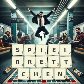 Kreative Illustration für ein Scrabble-Spiel, bei dem das Wort SPIELBRETTCHEN mit Steinen auf dem Brett gelegt wurde.