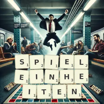 Kreative Illustration für ein Scrabble-Spiel, bei dem das Wort SPIELEINHEITEN mit Steinen auf dem Brett gelegt wurde.