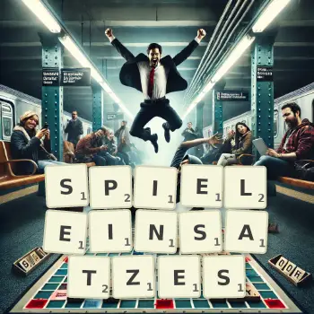 Kreative Illustration für ein Scrabble-Spiel, bei dem das Wort SPIELEINSATZES mit Steinen auf dem Brett gelegt wurde.