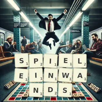 Kreative Illustration für ein Scrabble-Spiel, bei dem das Wort SPIELEINWANDS mit Steinen auf dem Brett gelegt wurde.