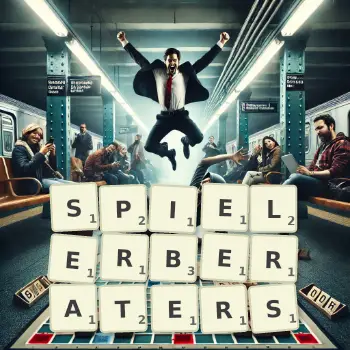 Kreative Illustration für ein Scrabble-Spiel, bei dem das Wort SPIELERBERATERS mit Steinen auf dem Brett gelegt wurde.
