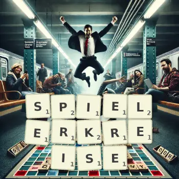 Kreative Illustration für ein Scrabble-Spiel, bei dem das Wort SPIELERKREISE mit Steinen auf dem Brett gelegt wurde.