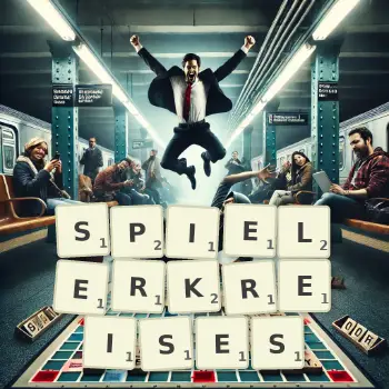 Kreative Illustration für ein Scrabble-Spiel, bei dem das Wort SPIELERKREISES mit Steinen auf dem Brett gelegt wurde.