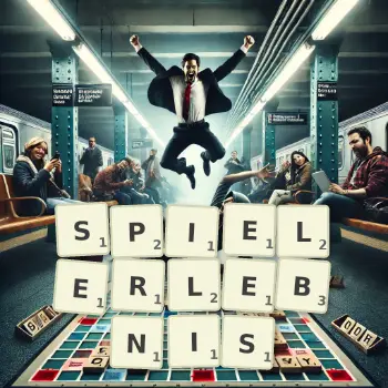Kreative Illustration für ein Scrabble-Spiel, bei dem das Wort SPIELERLEBNIS mit Steinen auf dem Brett gelegt wurde.
